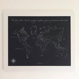 ‘Go, fly, roam, travel, voyage, explore, journey, discover, adventure’’ World Push Pin Map