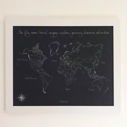 ‘Go, fly, roam, travel, voyage, explore, journey, discover, adventure’’ World Push Pin Map
