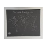 The World According to Us Modern Style World Push Pin Map in white frame