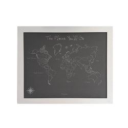 The Places You’ll Go Modern Style World Push Pin Map in white frame