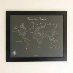 Adventure Awaits World Push Pin Map in White Frame