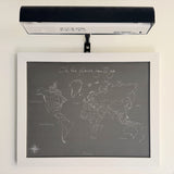 Oh, The Places You’ll Go Modern Style World Push Pin Map in white frame