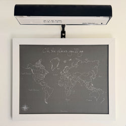 Oh, The Places You’ll Go Modern Style World Push Pin Map in white frame