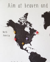 The World According to Us Antique Look World Push Pin Map