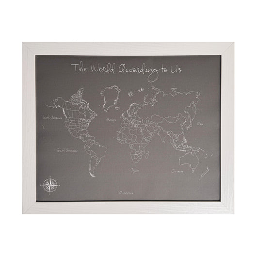The World According to Us Modern Style World Push Pin Map in white frame