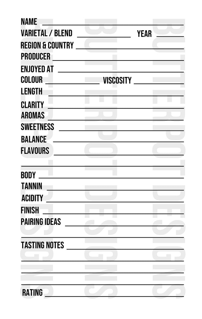 Tasting Notes Journal – Butterpot Designs