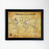 Adventure is Worthwhile - Framed World Push Pin Map