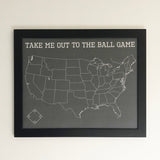 Large Take Me Out to the Ball Game - Baseball Fan Push Pin Map of MLB Ballparks