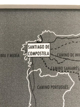 Camino Trail Push Pin Progress Map in White Handmade Frame